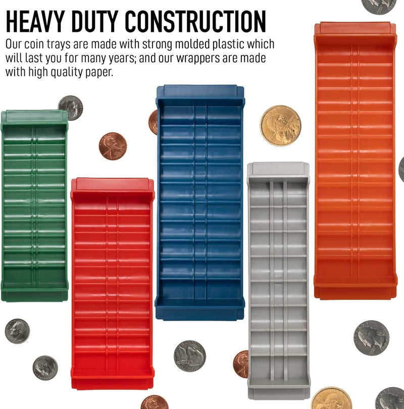 Nadex Rolled Coin Storage Organizer Tray Set with Ridges for Loose Coins | Quarters, Dimes, Nickles, and Penny Color Coded Trays - Image 5